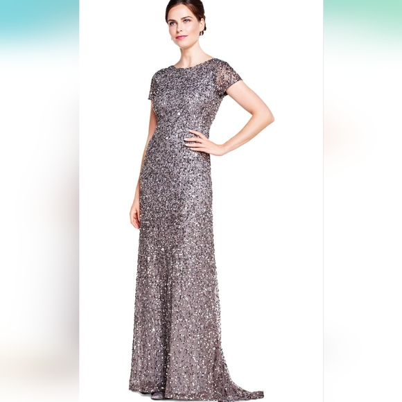 Adrianna Papell Beaded Gown Lead sz 8P - Picture 1 of 10